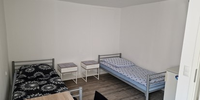 Monteurwohnung - Schwetzingen - Doppelzimmer mit Kleiderschrank, Esstisch, Kühlschrank und TV - Unterkunft Kobex