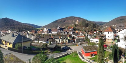 Monteurwohnung - Schwetzingen - Blick von der Terrasse der Ferienwohnung auf Neckarsteinach - Ferienwohnung Casa Rossa 