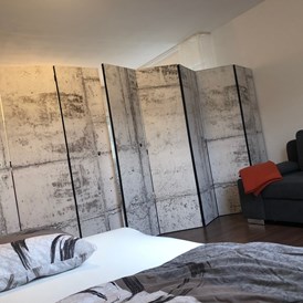 Monteurzimmer: Eine Trennwand sorgt für genügend Privatsphäre - guest apartment niederalfingen // Aalen-Ellwangen-Heidenheim-Schwäbisch Gmünd