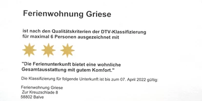 Monteurwohnung - TV - PLZ 58708 (Deutschland) - Klassifizierung mit 3 Sternen - Große Wohnung mit 3 Schlafzimmern, Bad/Dusche, Küche 