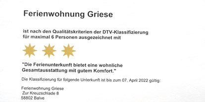Monteurwohnung - TV - Fröndenberg - Klassifizierung mit 3 Sternen - Große Wohnung mit 3 Schlafzimmern, Bad/Dusche, Küche 
