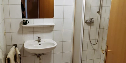 Monteurwohnung - Kühlschrank - Unterhaus (Kronstorf) - Badezimmer mit Dusche in der Monteurunterkunft in Kronstorf - Monteurzimmer Kronstorf