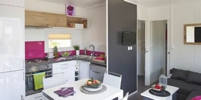 Monteurwohnung - Küche: eigene Küche - Ostbayern - Küche, Essbereich - Komfortables Mobilheim am See mit Whirlpool (WA101)