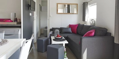 Monteurwohnung - Zimmertyp: Doppelzimmer - Teunz - Wohnzimmer - Smartes Mobilheim am See mit Whirlpool (WA102)