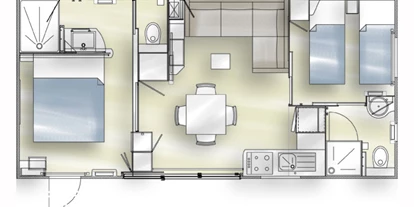 Monteurwohnung - Küche: eigene Küche - PLZ 92551 (Deutschland) - Grundriss - Modernes Mobilheim mit Fass-Sauna und Whirlpool (WA104)
