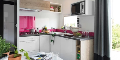 Monteurwohnung - Zimmertyp: Doppelzimmer - Schwandorf - Küche, Essbereich - Gemütliches Mobilheim am See (WA105)
