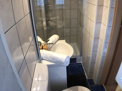 Monteurwohnung - Bettwäsche: Bettwäsche inklusive - Kasten (Wundschuh) - Badezimmer mit WC in der Monteurwohnung in Graz. - Monteurzimmer/Monteurwohnung in Graz