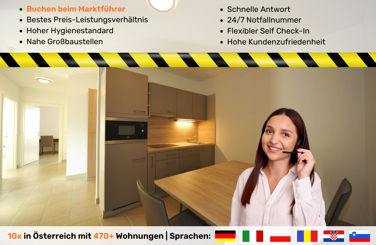 Monteurzimmer - 90+ Monteurzimmer in Leoben, Einzelbetten, Parkplätze, WIFI, Küchen