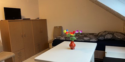 Monteurwohnung - Kühlschrank - PLZ 31174 (Deutschland) - Zimmer 1 / Zweibettzimmer mit 2 Einzelbetten, Essplatz und TV. - Monteurzimmer Ferienwohnung Mehrum 