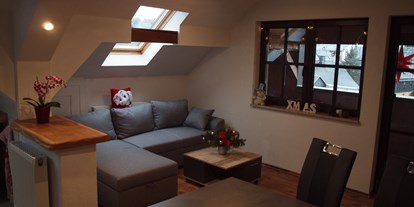 Monteurwohnung - Zimmertyp: Einzelzimmer - Thüringen Süd - Wohnbereich mit Zugang zum Balkon - Ferienwohnung Rennsteigoase Rosenthal
