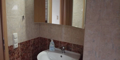 Monteurwohnung - Zimmertyp: Doppelzimmer - Bad Steben - Spiegelschrank und Waschbecken - Ferienwohnung Rennsteigoase Rosenthal