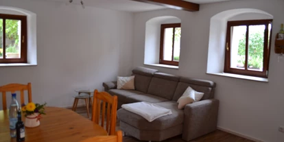 Monteurwohnung - Kühlschrank - PLZ 01326 (Deutschland) - Wohnküche mit ausziehbarer Couch - FerienwohnungMax 22