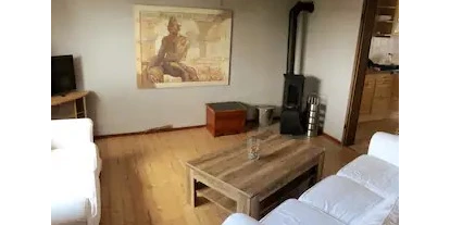 Monteurwohnung - Küche: eigene Küche - Friesenhagen - Wohnzimmer 1.OG mit TV und Kamin - Das Dorfkind