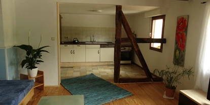 Monteurwohnung - Küche: eigene Küche - Wiehl - Wohnbereich mit Küche - Appartment auf dem Bauernhof