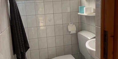 Monteurwohnung - Badezimmer: eigenes Bad - Elbeland - Bad mit Dusche, WC, Waschbecken und Heizung. - Pension Lausa