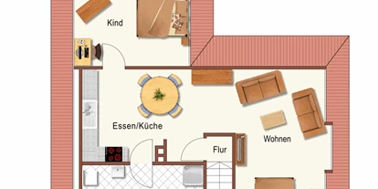 Monteurwohnung - Küche: Gemeinschaftsküche - PLZ 25797 (Deutschland) - Grundriss 1 Obergeschoss - Hus Möwenschiet 2-8 Pers.