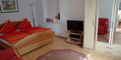 Monteurwohnung - Kühlschrank - PLZ 24235 (Deutschland) - Das Schlafzimmer mit dem Doppelbett und TV. - DIE Ferienwohnung in Kiel-Kronsburg