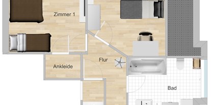 Monteurwohnung - Balkon - PLZ 72172 (Deutschland) - Grundriss für 4 oder 5 Personen - Ab 11,21 pP, Vollausstattung, schnelles Internet, TV + Netflix, bequeme Betten, Küche, Balkon