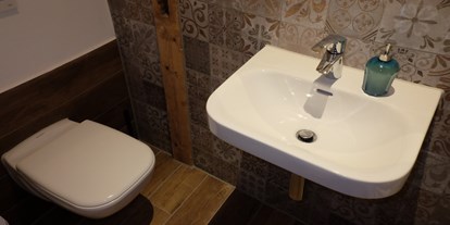 Monteurwohnung - Badezimmer: eigenes Bad - Heidenau (Landkreis Sächsische Schweiz) - kleines Bad mit WC und Waschbecken - Hammergut Neidberg in Bielatal - 20 Betten