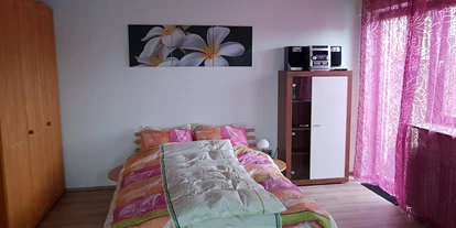 Monteurwohnung - Zimmertyp: Doppelzimmer - PLZ 75172 (Deutschland) - Wohn- und Schlafzimmer, Doppelbett (140*200) und ein ausziehbares Sofa (200*200). Ausgang zur Terrasse. - Monteur- /Ferienwohnung Grabs