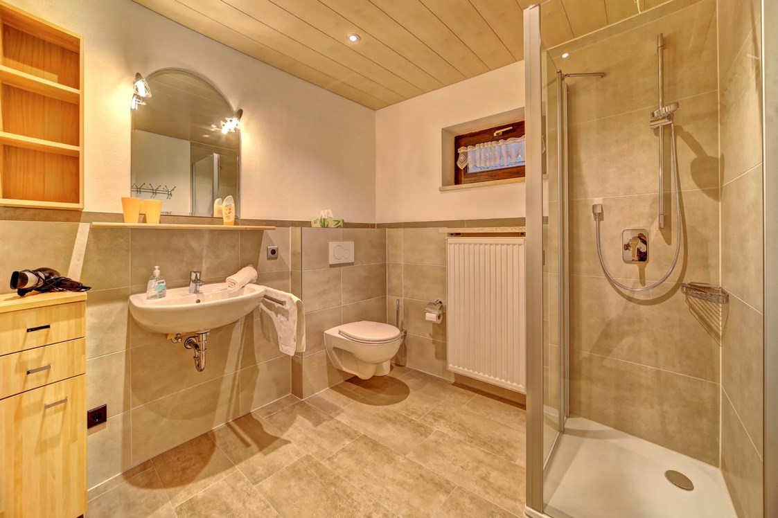 Monteurzimmer: Modernes Bad mit Dusche, WC und Föhn - Zur Weinlaube 