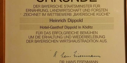 Monteurwohnung - Frühstück - Deutschland - Urkunde Hotel-Gasthof Dippold - Heinrich Dippold