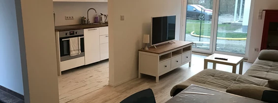 Monteurzimmer: Wohnzimmer mit offener Küche - Monteurzimmer/Ferienwohnung Reppmann