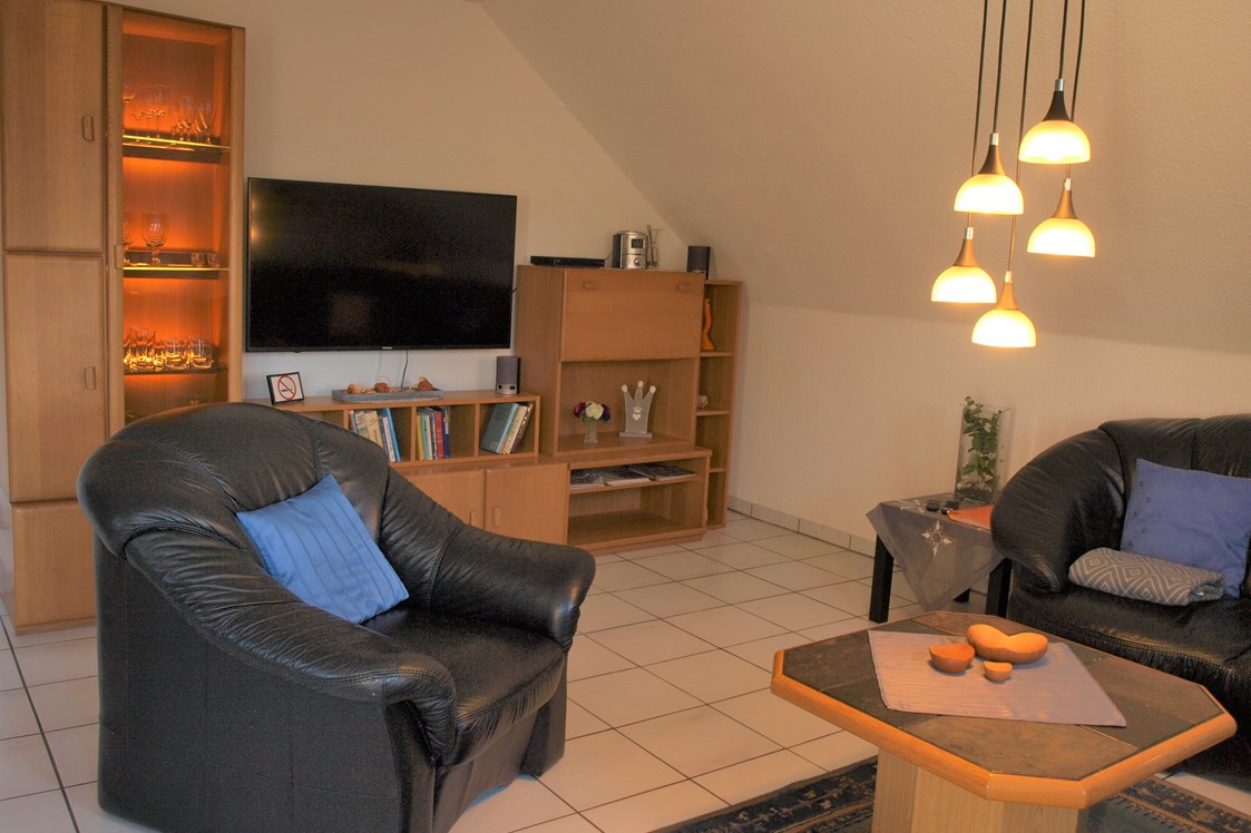 Monteurzimmer: Gemütliches Wohnzimmer mit Flat-TV - Große Wohnung mit 3 Schlafzimmern, Bad/Dusche, Küche 