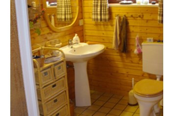 Monteurzimmer: Ganz im waren Holzton ist das untere Bad, ebenfalls mit Dusche und WC. - Zimmer-für-Monteure