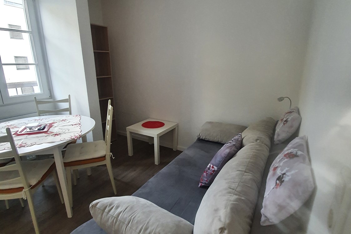 Monteurzimmer: Wohnzimmer mit Schlafcouch  - J&P Brunetti Zimmervermietung Rüsselsheim