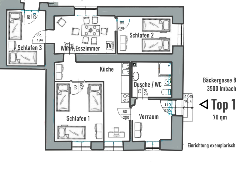 Monteurwohnung - Badezimmer: eigenes Bad - Niederösterreich - Apartments KREMSTAL / Wachau