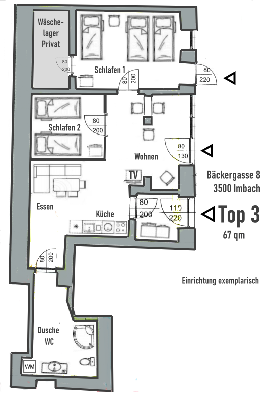 Monteurwohnung - Badezimmer: eigenes Bad - Niederösterreich - Apartments KREMSTAL / Wachau