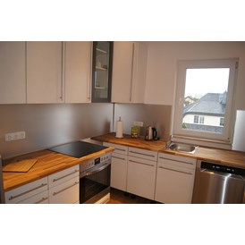 Monteurzimmer: Einbauküche mit großer Kühl-/Gefrierkombination, Geschirrspüler, Backofen und Ceranfeld - Monteurzimmer Trebur
