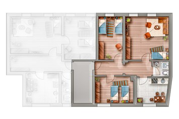 Monteurzimmer: Grundriss 3-Raum-Wohnung StayHere24 - Monteurzimmer Schkeuditz und Leipzig