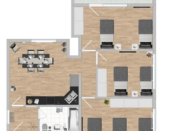 Monteurzimmer: Grundriss - (SAD141) Helle Monteurwohnung mit Balkon