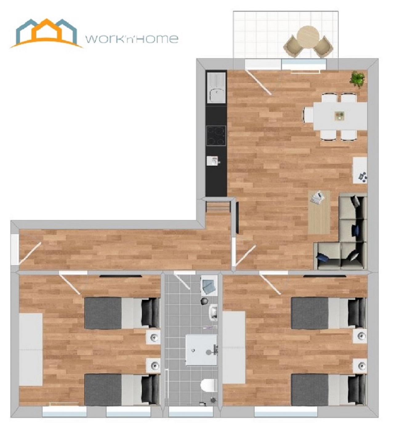 Monteurzimmer: Grundriss - Moderne Monteurwohnung mit Balkon (SAD151)