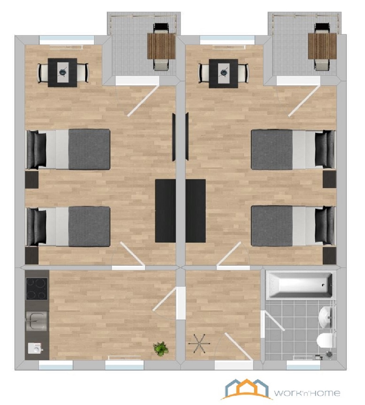 Monteurzimmer: Grundriss - Gut geschnittene Monteurwohnung mit Balkon (SAD161)