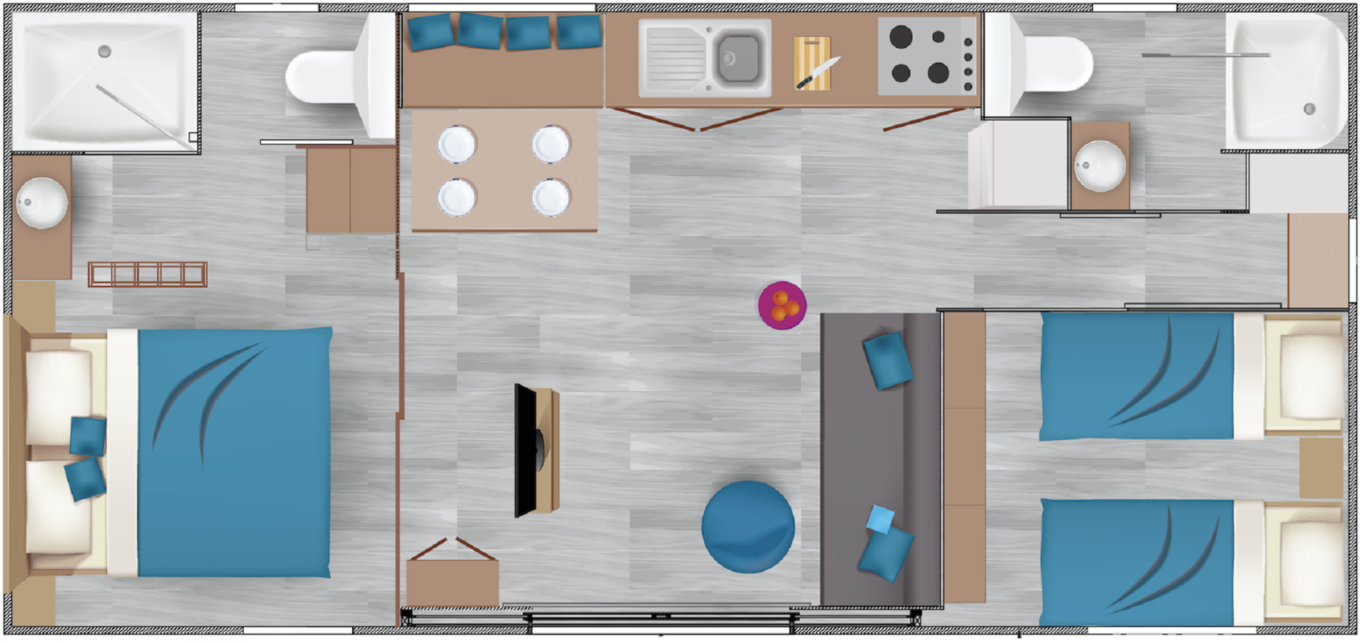 Monteurzimmer: Grundriss - Hochwertiges Mobilheim am See (WA106)