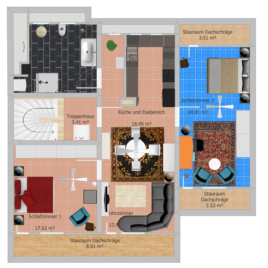 Monteurzimmer: Übersicht Wohnung DG - Ferienwohnung Hahn in Fulda