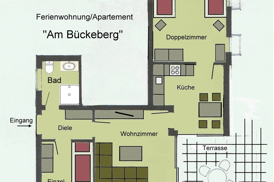 Monteurzimmer: Raumaufteilung - Ferienwohnung "Am Bückeberg" direkt in Emmerthal