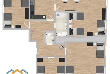 Monteurzimmer: Raumplan, Grundriss - Zentrale Monteurwohnung / Übergangswohnung (SAD181)