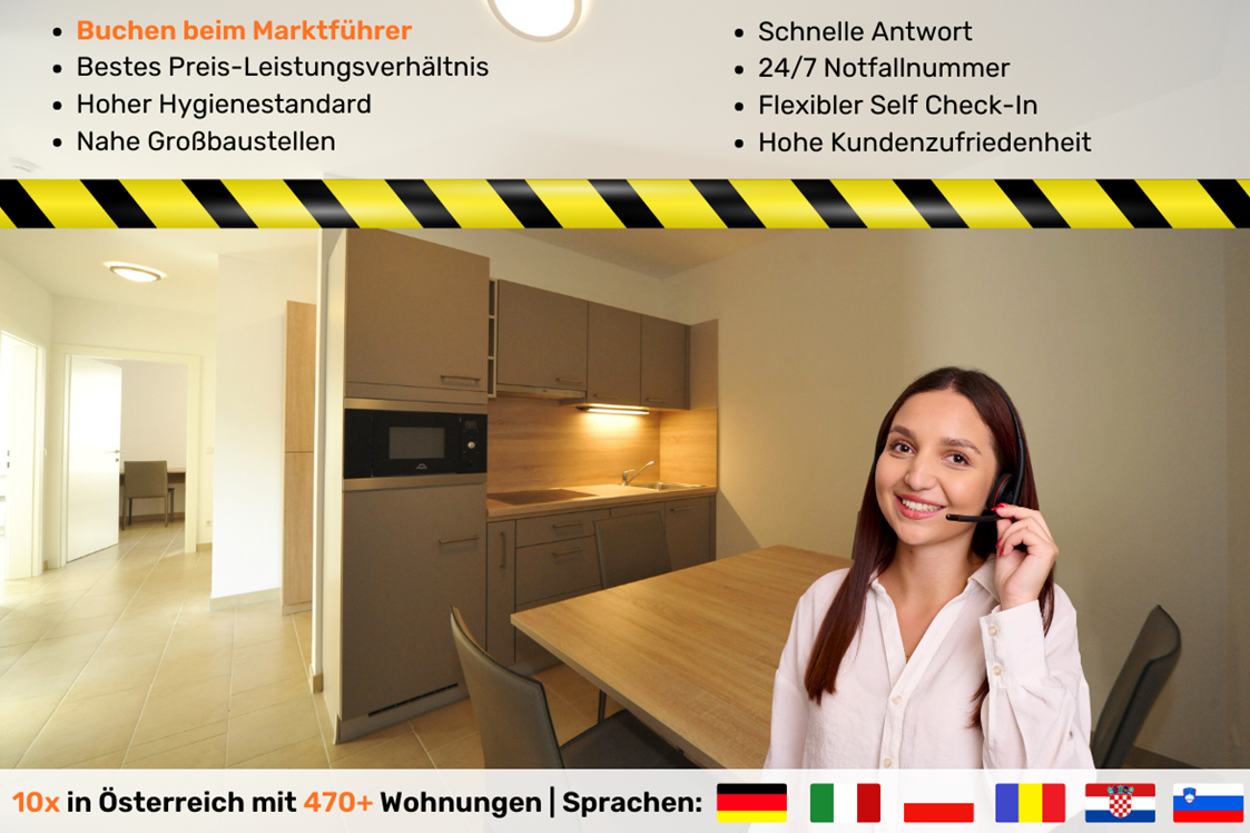 Monteurzimmer: 90+ Monteurzimmer in Klagenfurt, Einzelbetten, Parkplätze, WIFI, Küchen