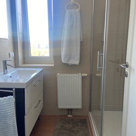 Monteurzimmer: Waschtisch und Dusche im Badezimmer - Zimmer/Apartments für Monteure 9020 Klagenfurt