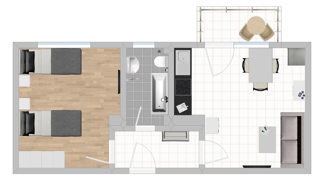 Monteurzimmer: Grundriss, Raumplan - Kleine Monteurwohnung mit Balkon (SAD153)