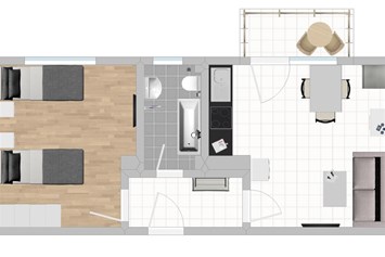 Monteurzimmer: Grundriss, Raumplan - Kleine Monteurwohnung mit Balkon (SAD153)