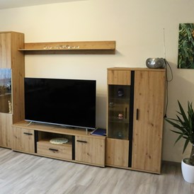 Monteurzimmer: Wohnzimmerschrank mit TV - Ferienwohnung Dechant Henfenfeld