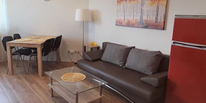 Monteurwohnung - Kronau Walldorf Bretten Kraichtal - Wohnzimmer mit dem Schlafcouch - gemütliche moderne Wohnung / Monteurzimmer Nähe Heidelberg