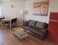 Monteurzimmer: Wohnzimmer mit dem Schlafcouch - gemütliche moderne Wohnung / Monteurzimmer Nähe Heidelberg