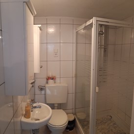 Monteurzimmer: Toilette mit Dusche - Zimmer und Ferienwohnungen Spiess