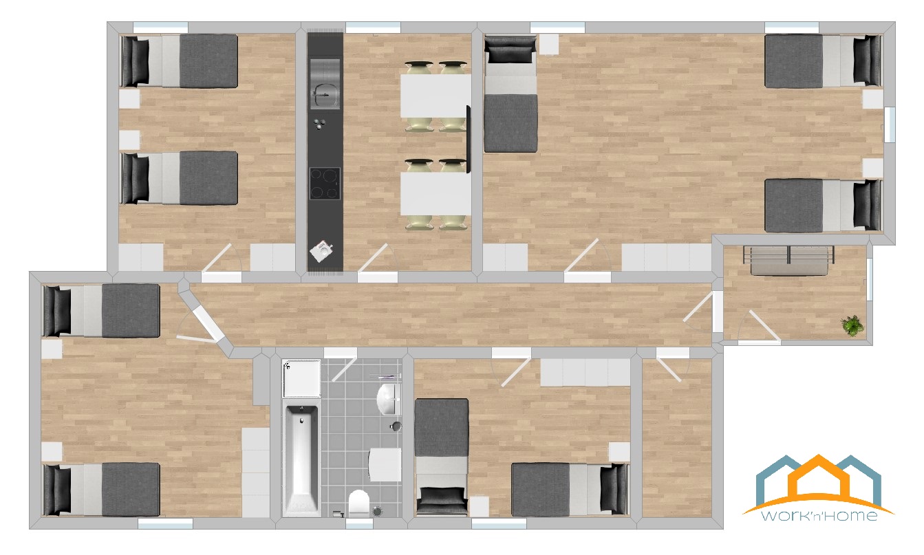 Monteurzimmer: Grundriss - (SWF112) Gemütliche Monteurwohnung / Übergangswohnung 